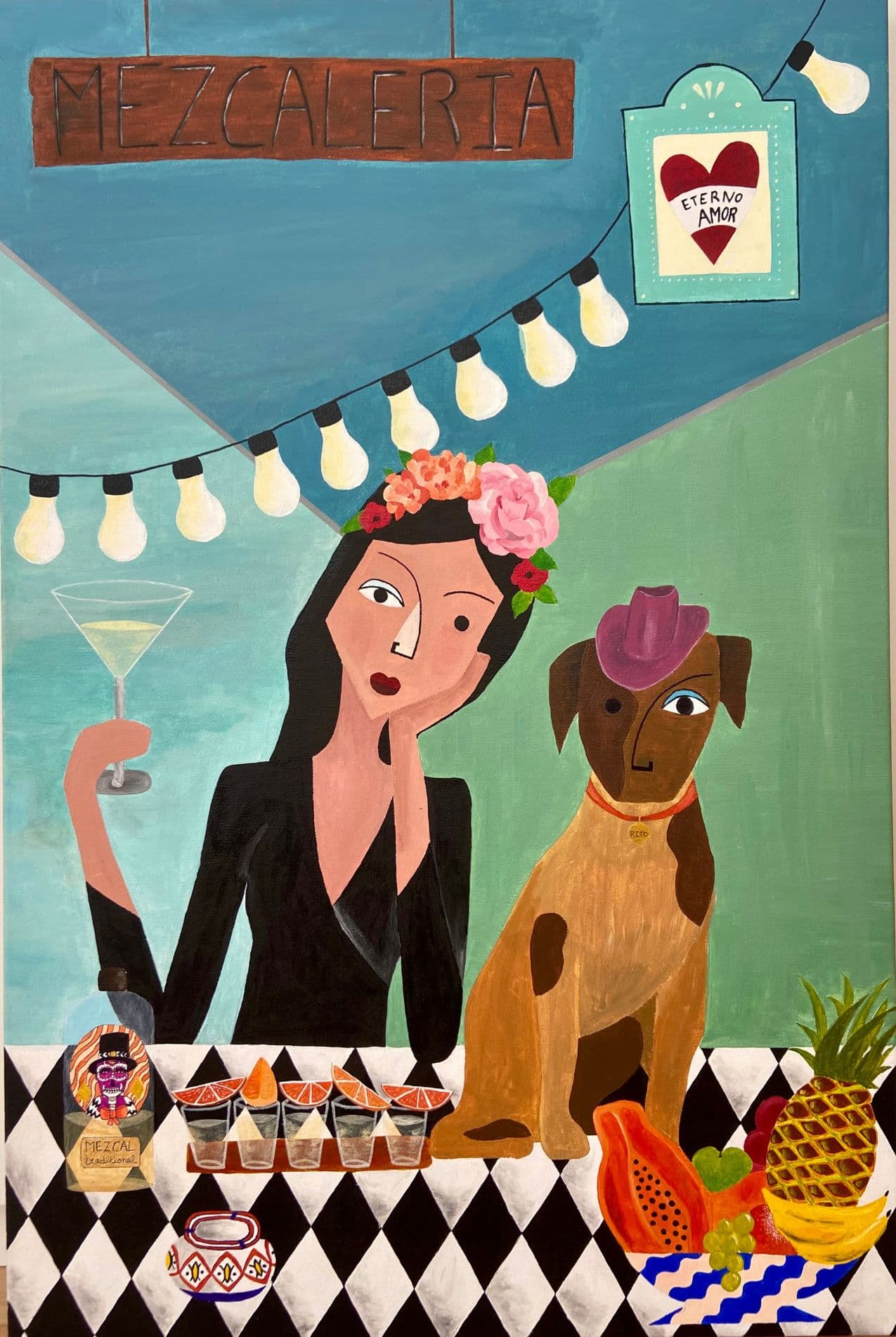 Painting titled 'Mezcaleria' by Clotilde Degommier