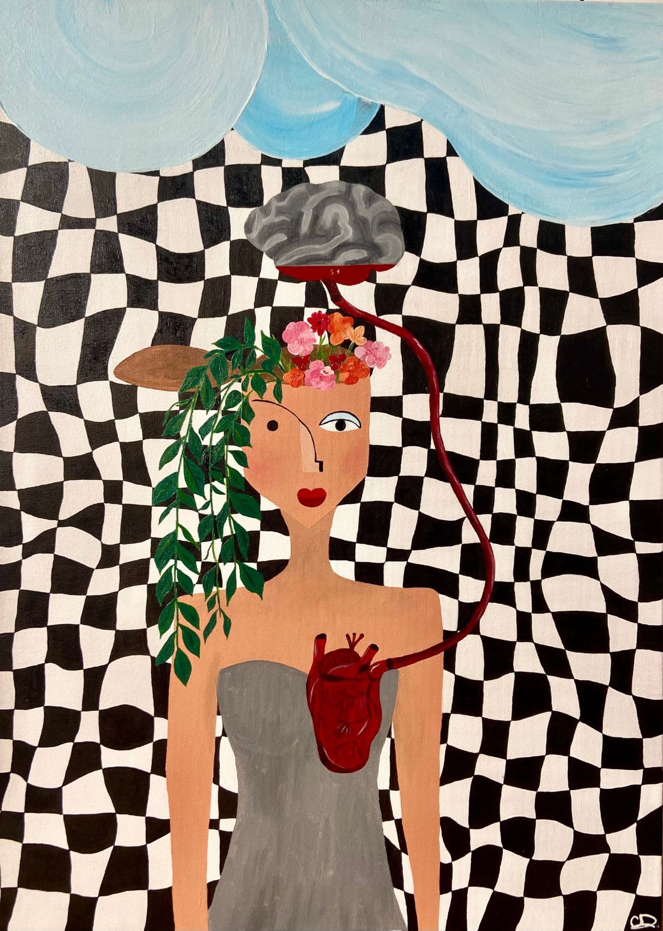 Painting titled 'Social Burnout' by Clotilde Degommier